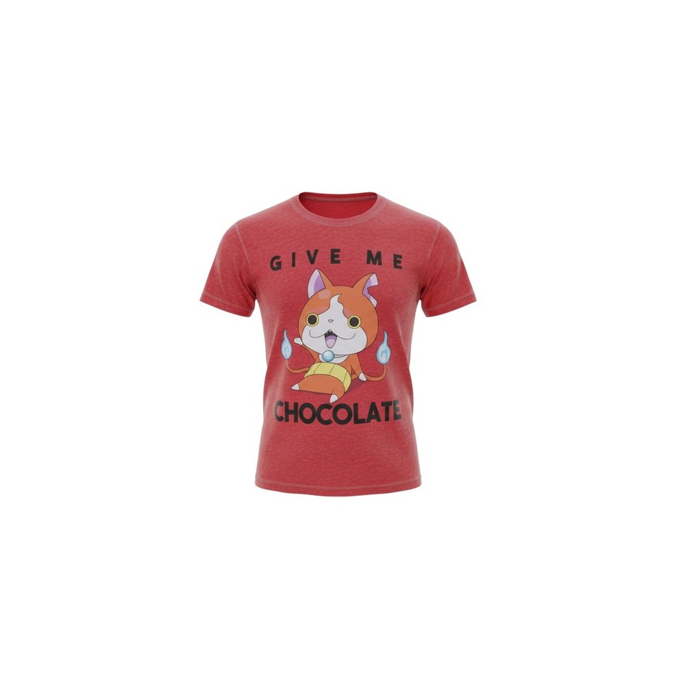 Yo-Kai Watch Graphic T-Shirt Kids Size M Red Jibanyan Give Me Chocolate Burnout